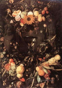 バロック Painting - 果物と花の静物画 オランダ バロック ヤン ダヴィッツ デ ヘーム